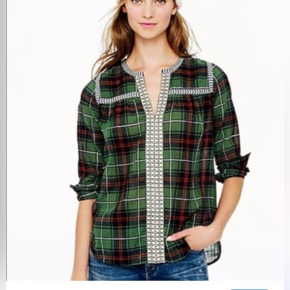 J. Crew embroidered plaid peasant top - Picture 12 of 12